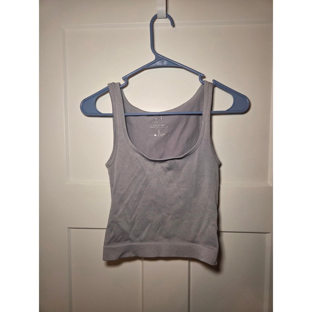 Vital Life Seamless Ribbed Tank Top Lavender Grey Scoop Neck Athletic Crop Small